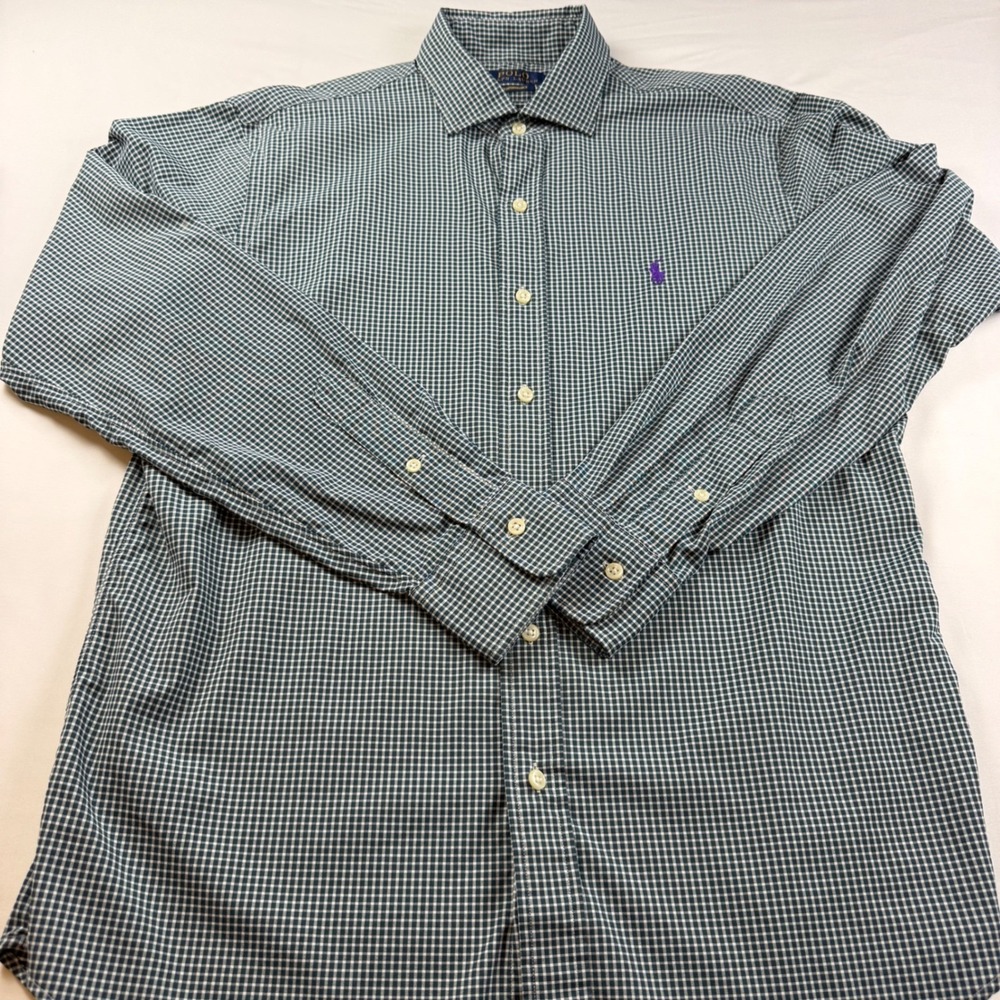 Polo Ralph Lauren Shirt Mens M Green Gingham Performance Long Sleeve EUC - Picture 5 of 11